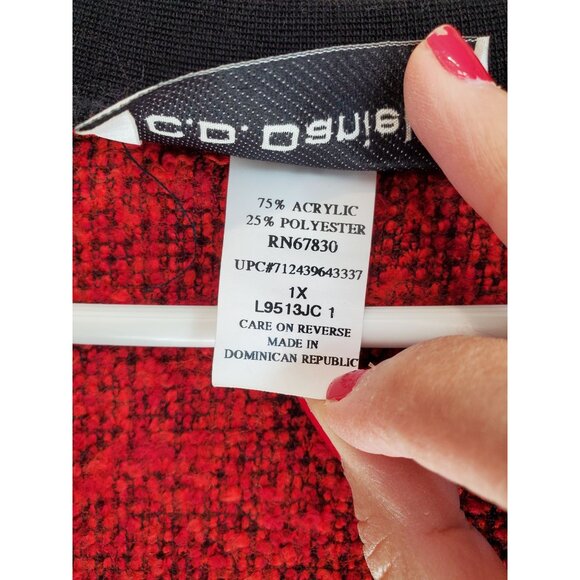 Vtg 90s CD Daniels 1X Red & Black Floral Embroidered Beaded Sweater - Video - Picture 8 of 8